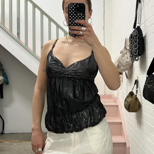 Black and silver metallic puffy vintage bubble style cami