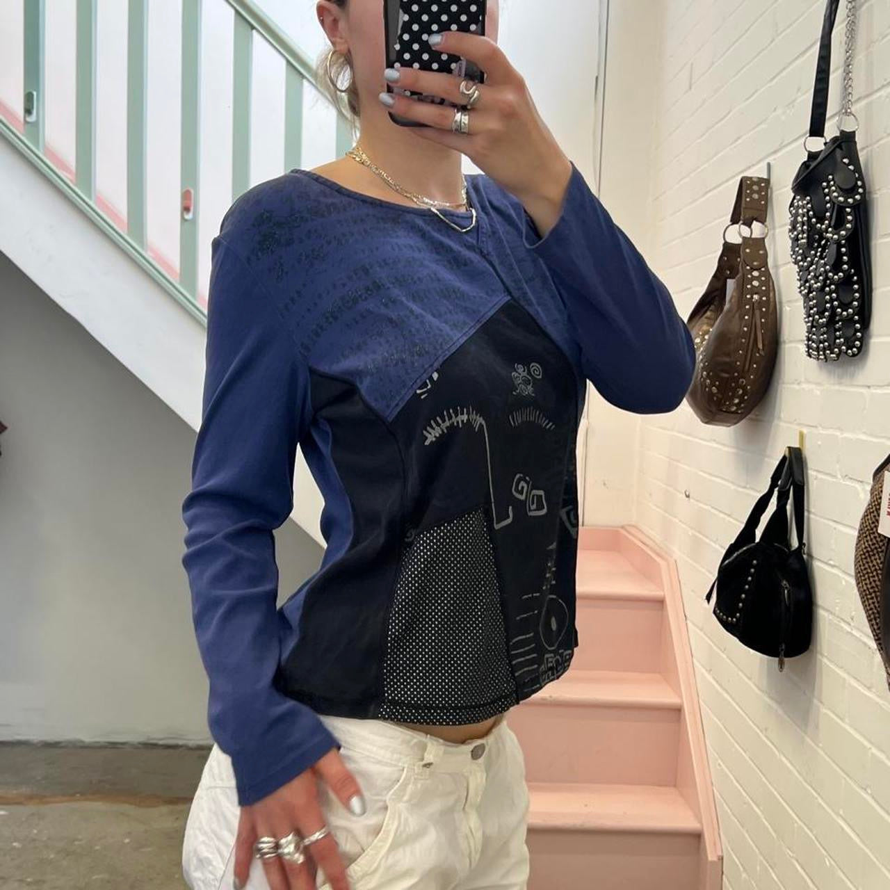 Navy and black graphic print long sleeve top