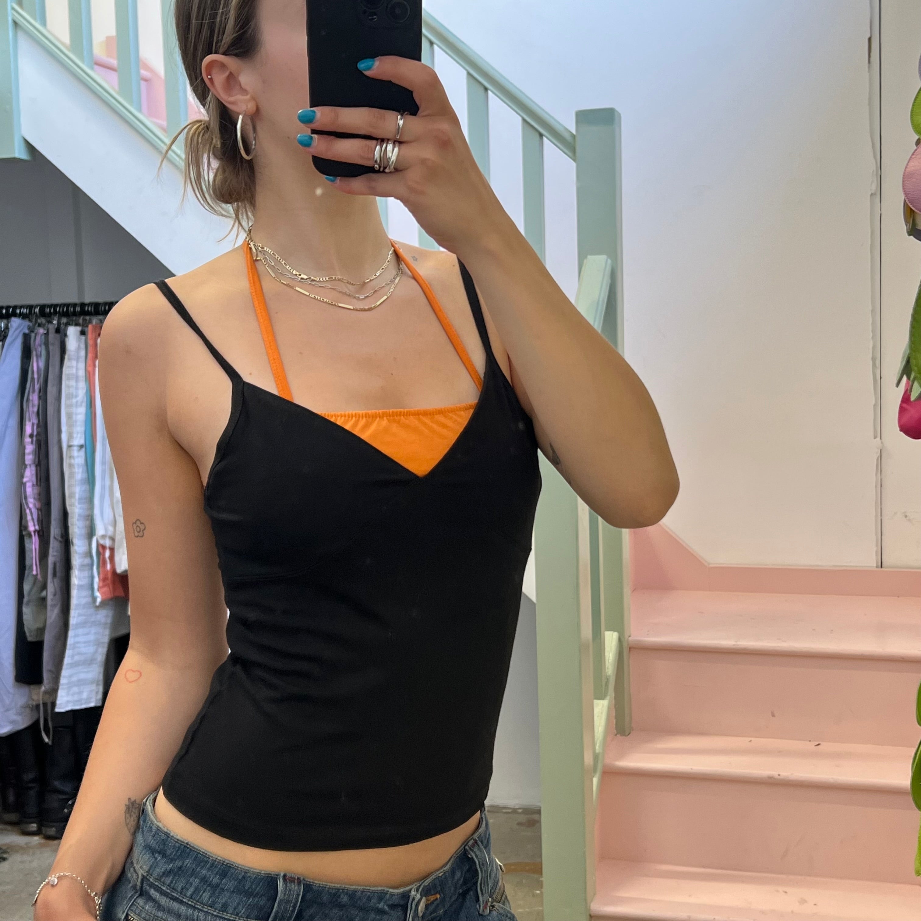 Black and orange layered cami