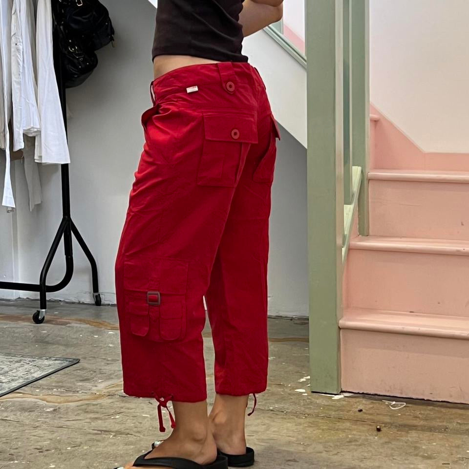 Red wide leg cargo capris
