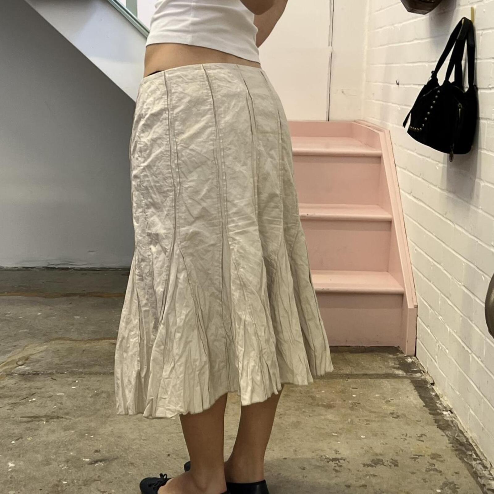 cream cargo pleated vintage maxi skirt