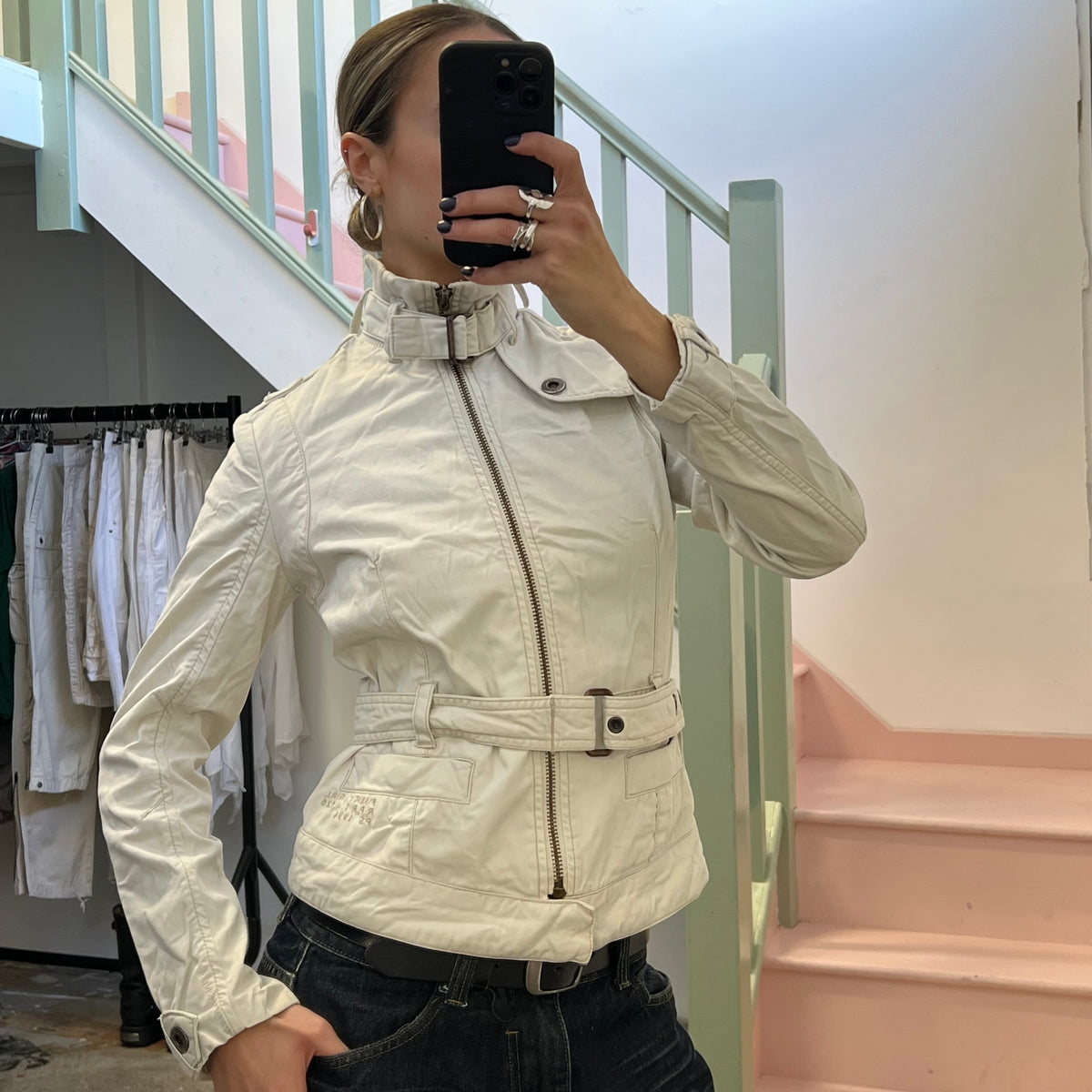 White fitted lightweight biker jacket