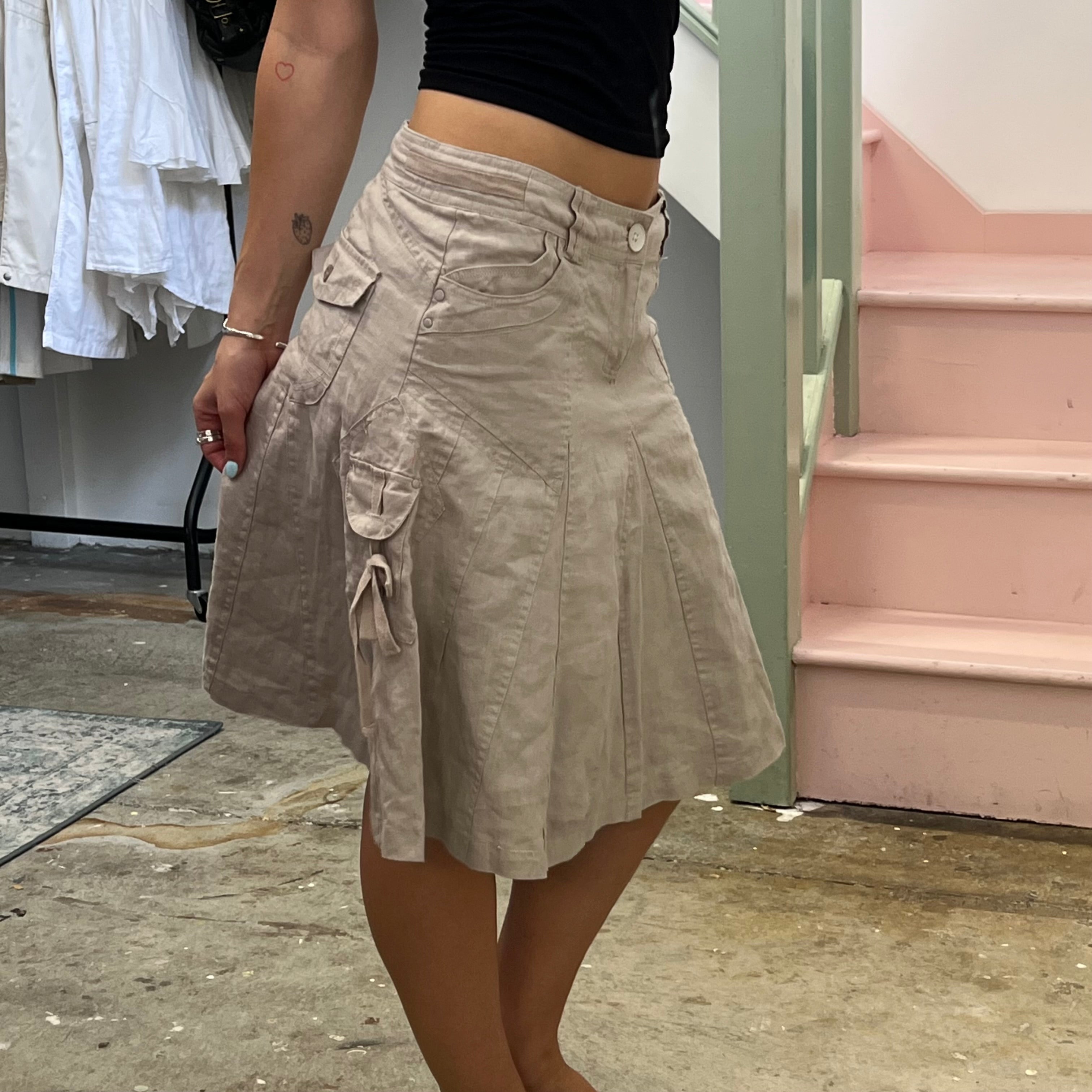 Cream linen floaty midi skirt