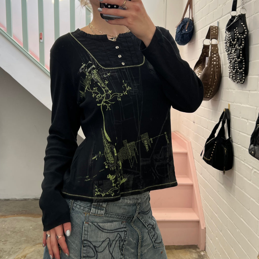 Black printed long sleeve top