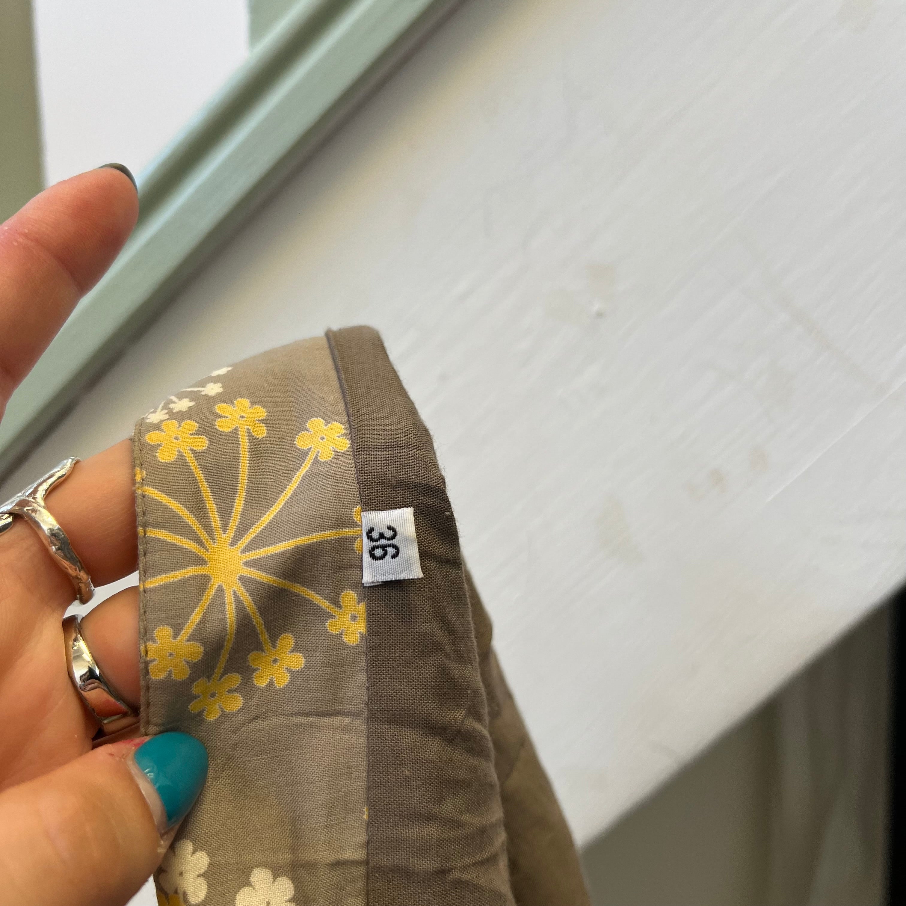 Grey and yellow floral pleated midi skirt