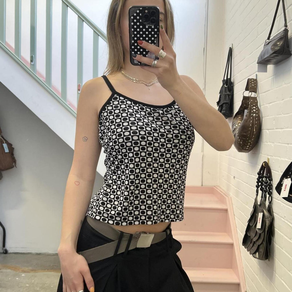Black and white geo print vintage cami