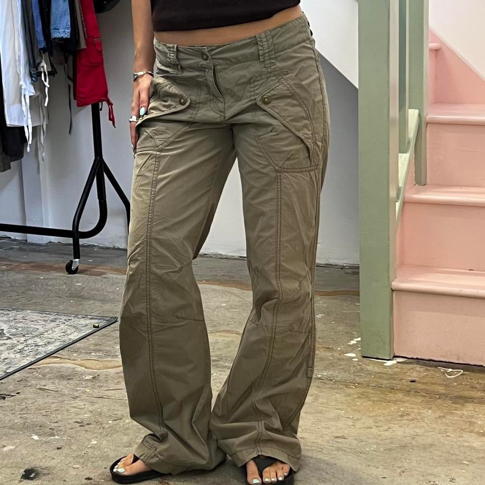 Mexx khaki wide leg cargo trousers