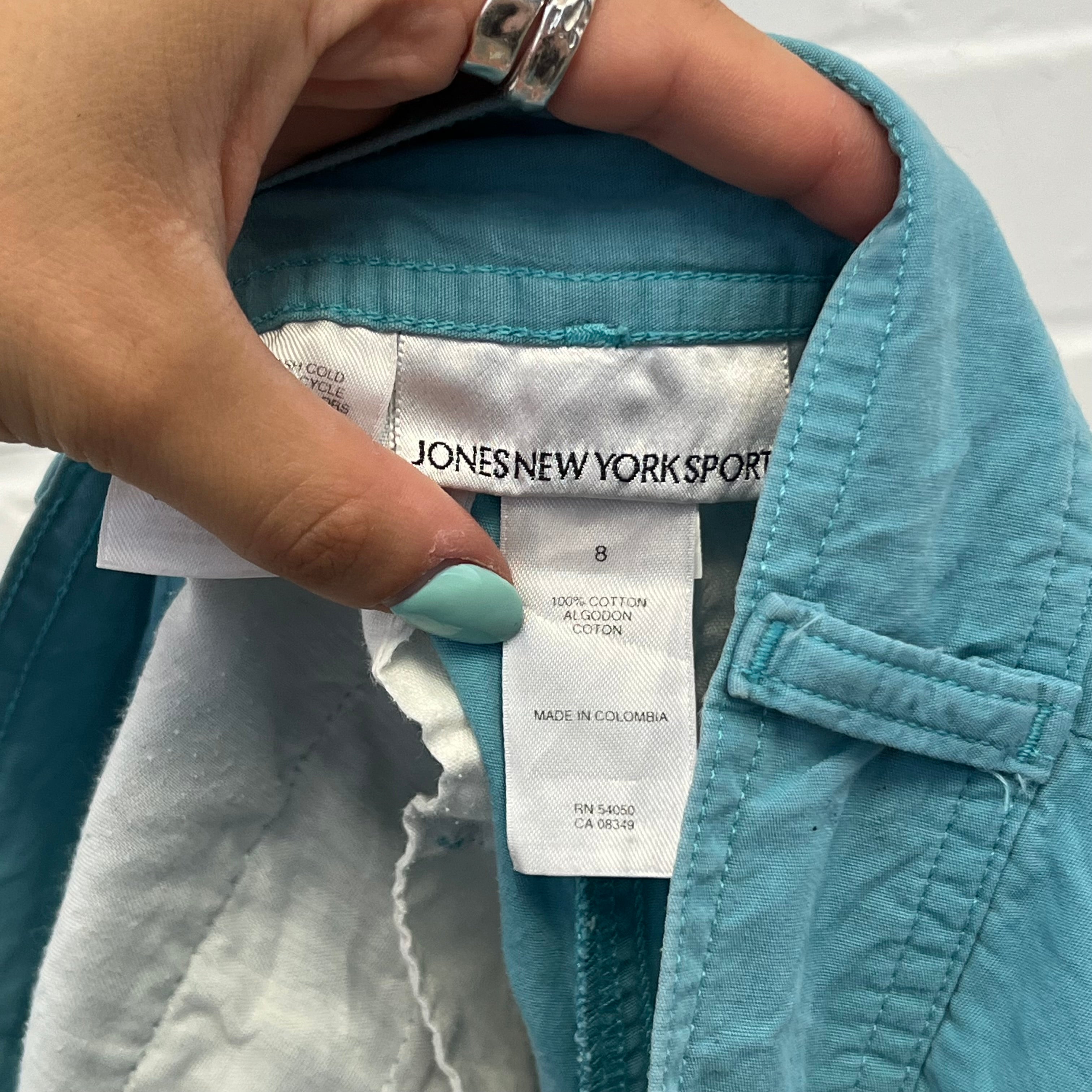 Blue wide leg cargo capris