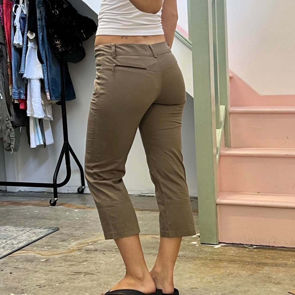 Khaki slim leg low rise capris