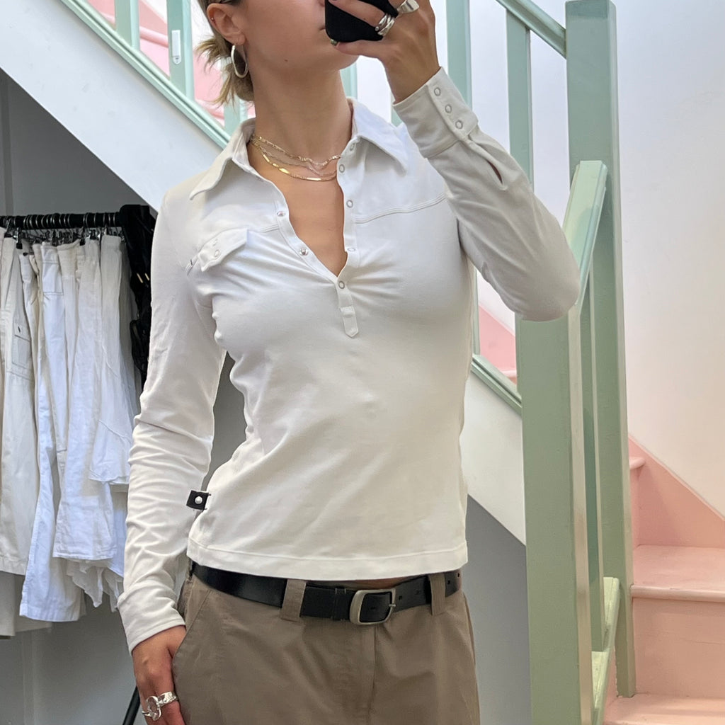 Mexx white fitted long sleeve polo shirt