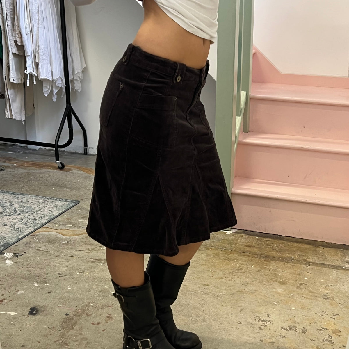 Brown corduroy midi skirt