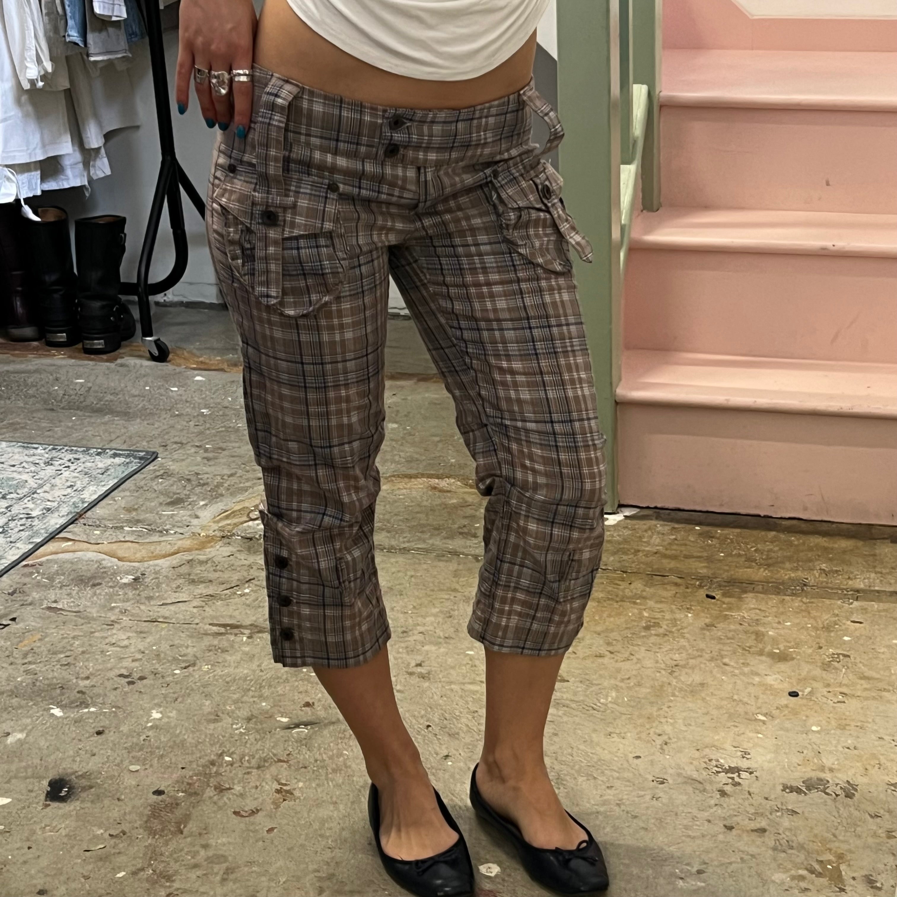 Brown checkered slim fit tailored capris