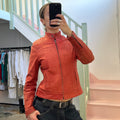 Red zip up leather jacket
