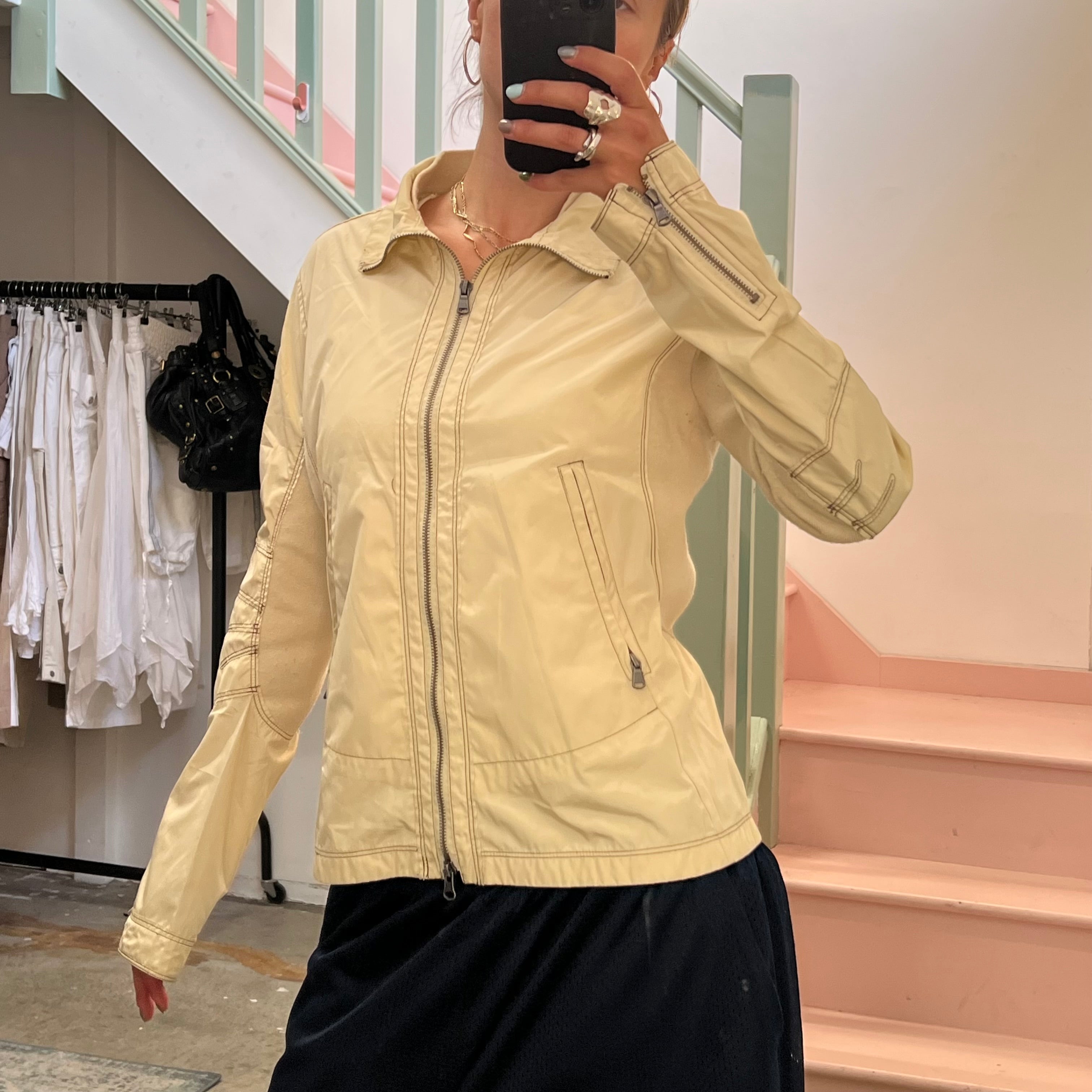 Cream lightweight biker jacket