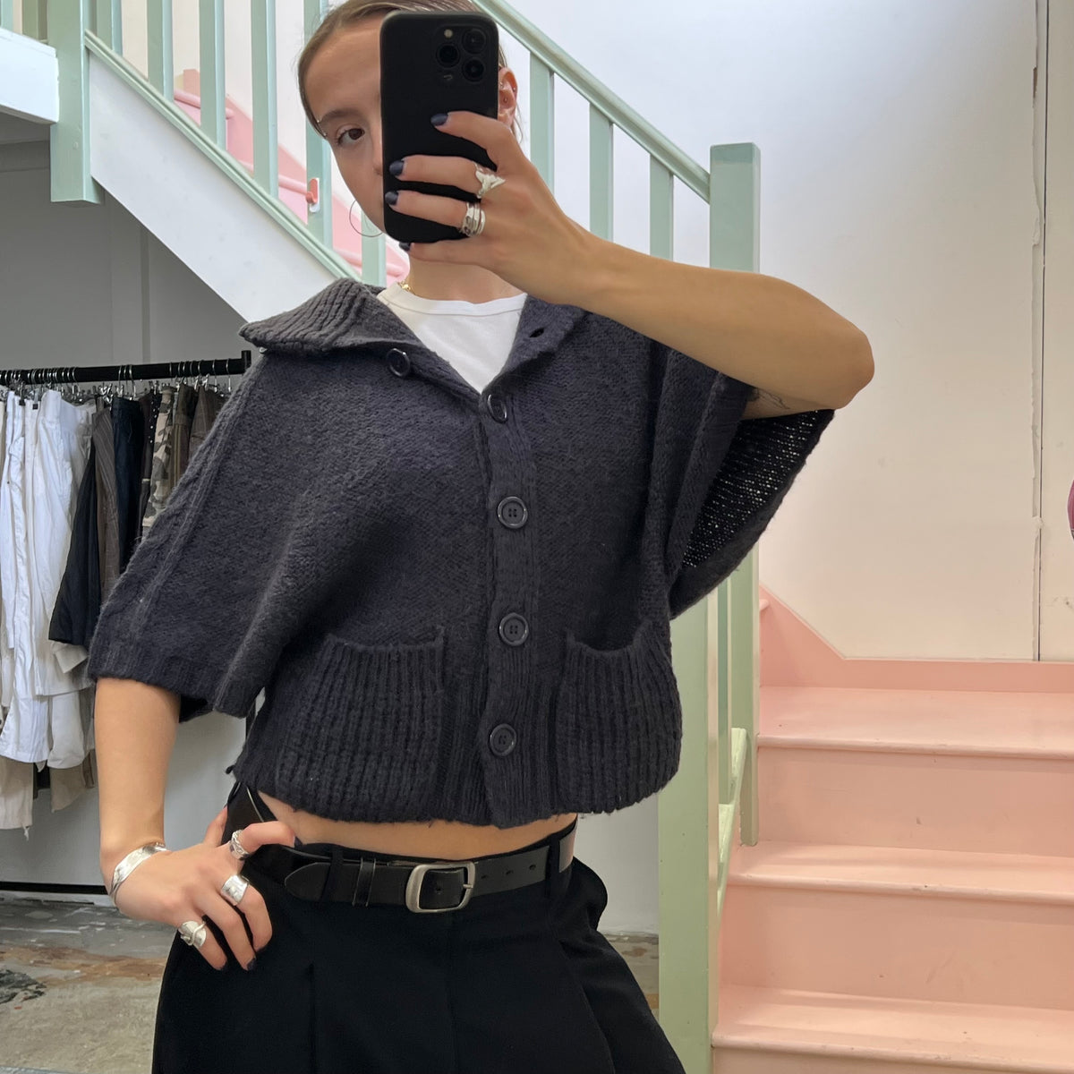 Grey button up batwing cardigan