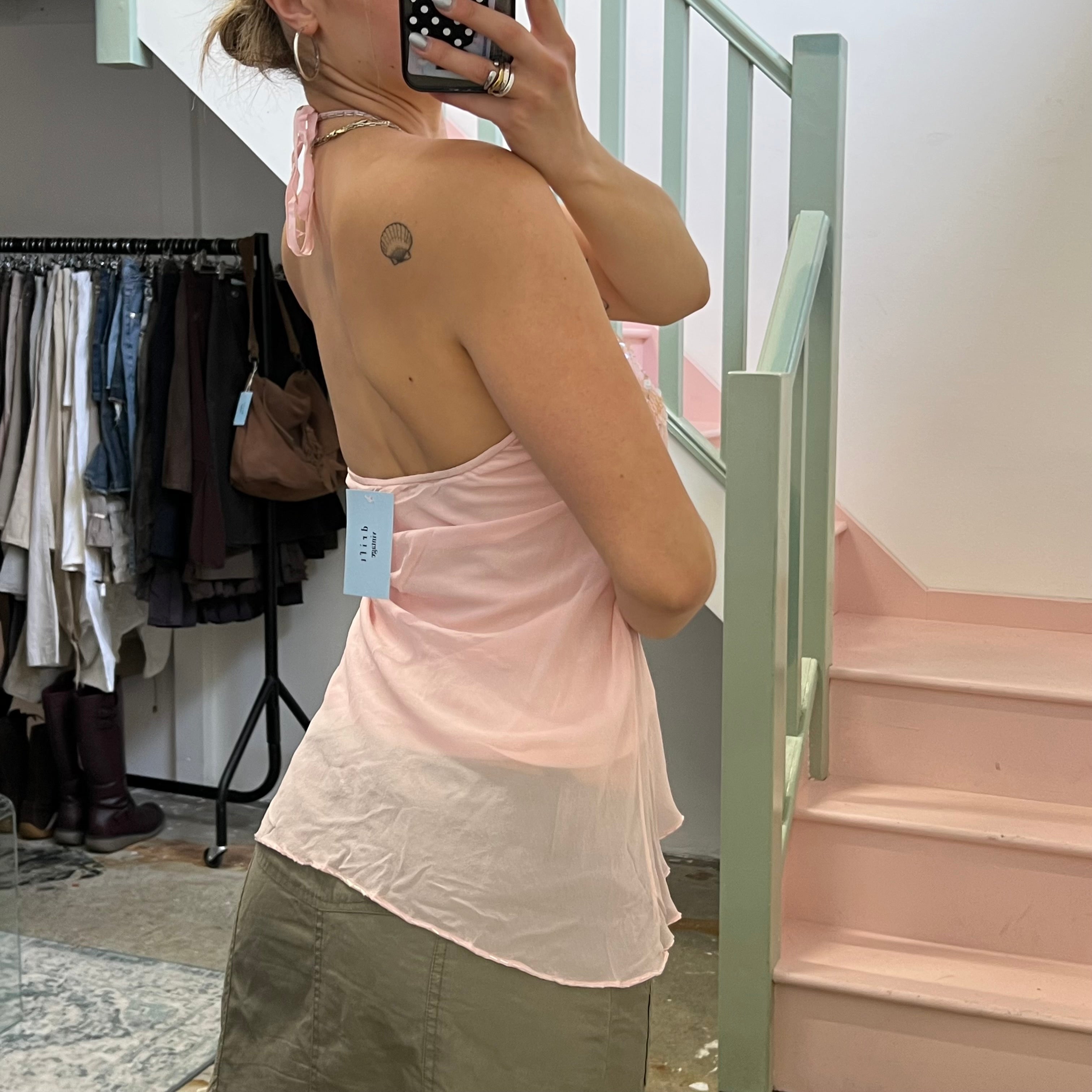 Baby pink sequin floaty halter vest