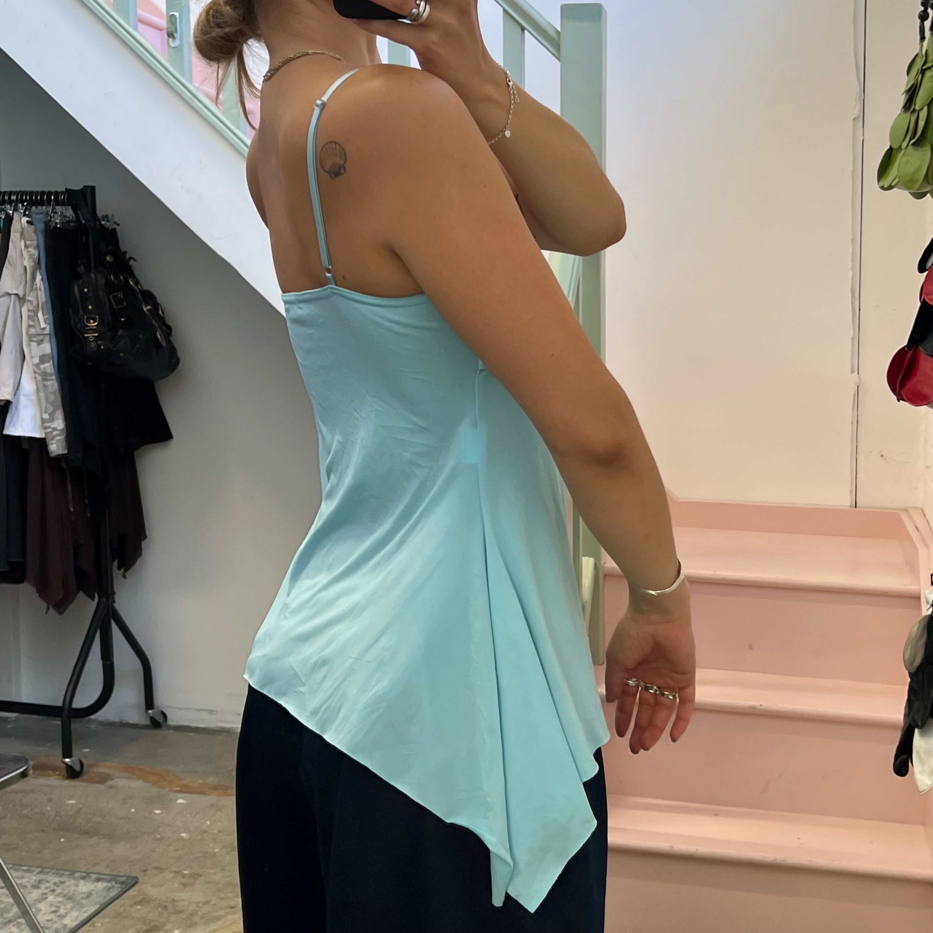 Light blue floaty asymmetrical cami