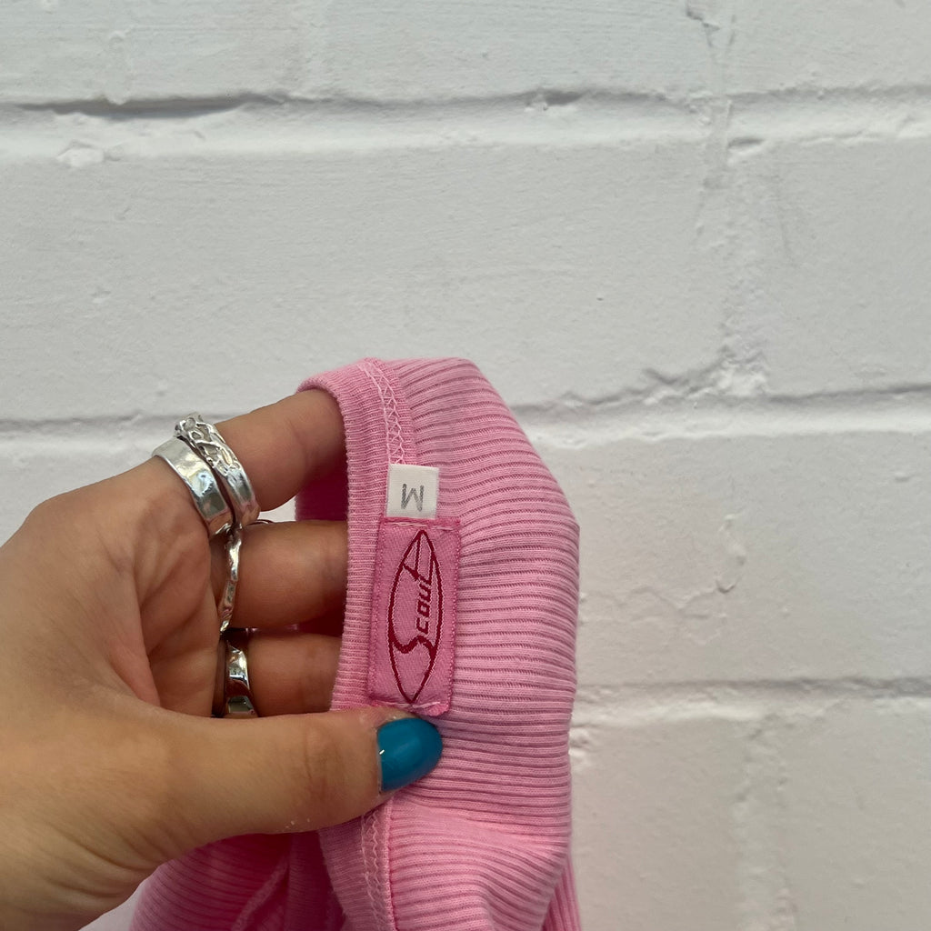 Pink ribbed button up tee