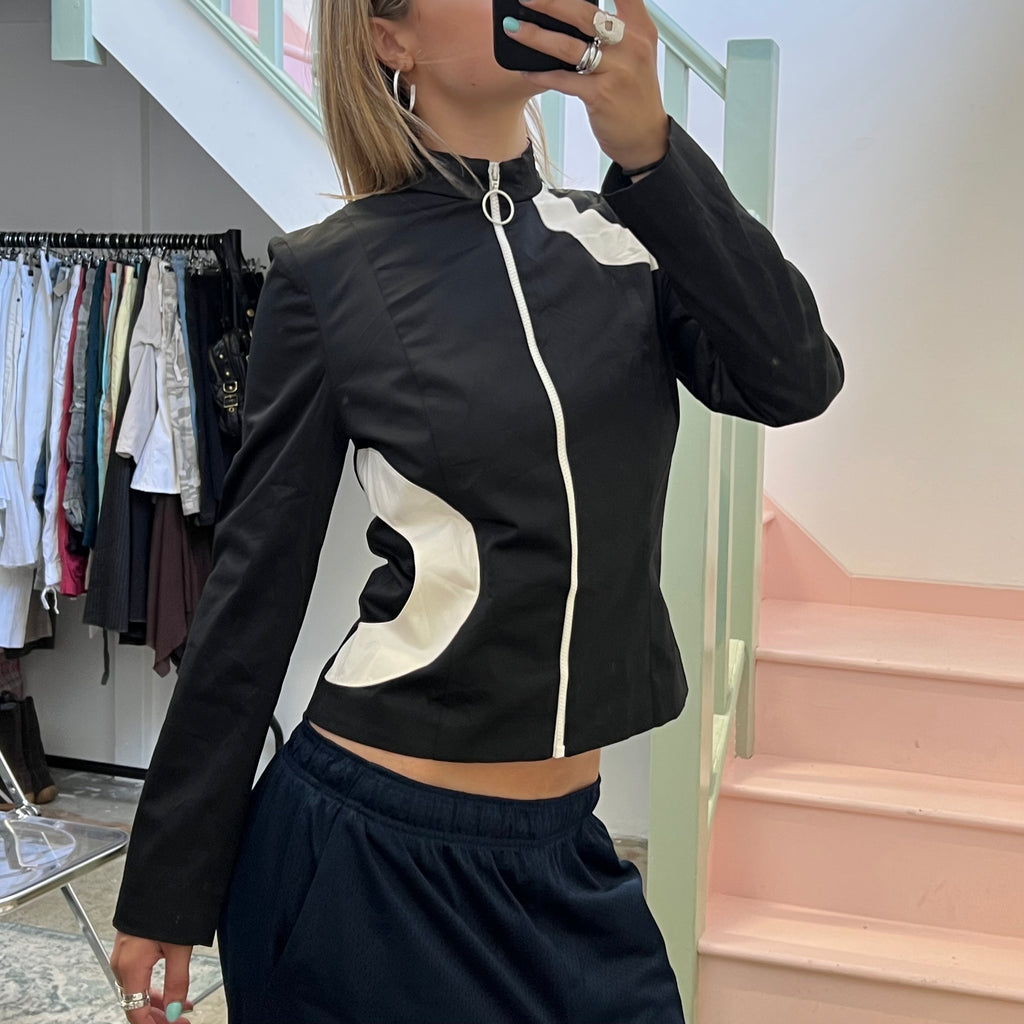 Burton black and white fitted satin jacket