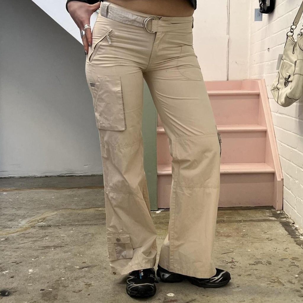 cream low rise wide leg vintage cargo trousers