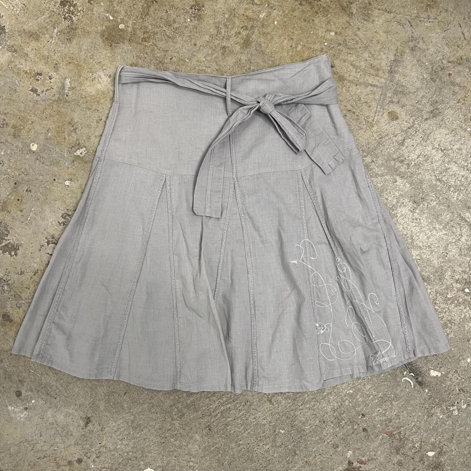 Grey pleated vintage tie waist midi skirt