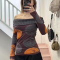Desigual purple orange and grey off shoulder polka dot printed fitted vintage top