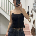 black lace lambs wool cami with hook and eye clasp detail