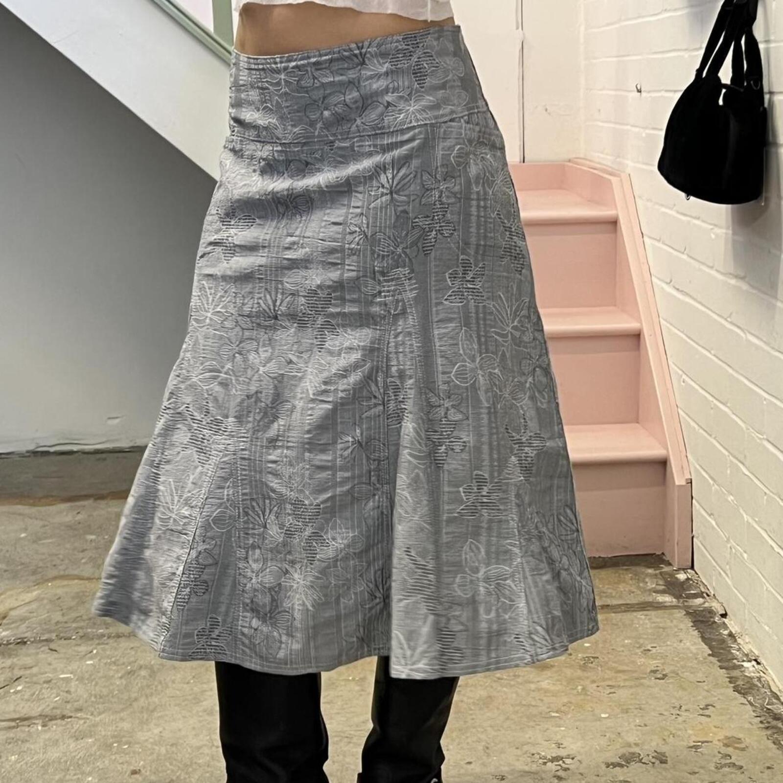 grey checkered floral vintage utility style maxi