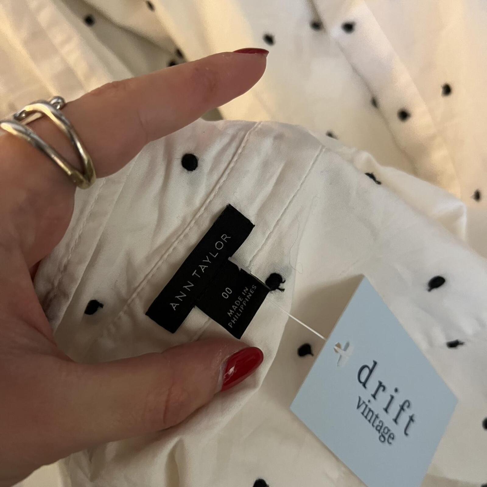 white and black fitted polka dot vintage shirt