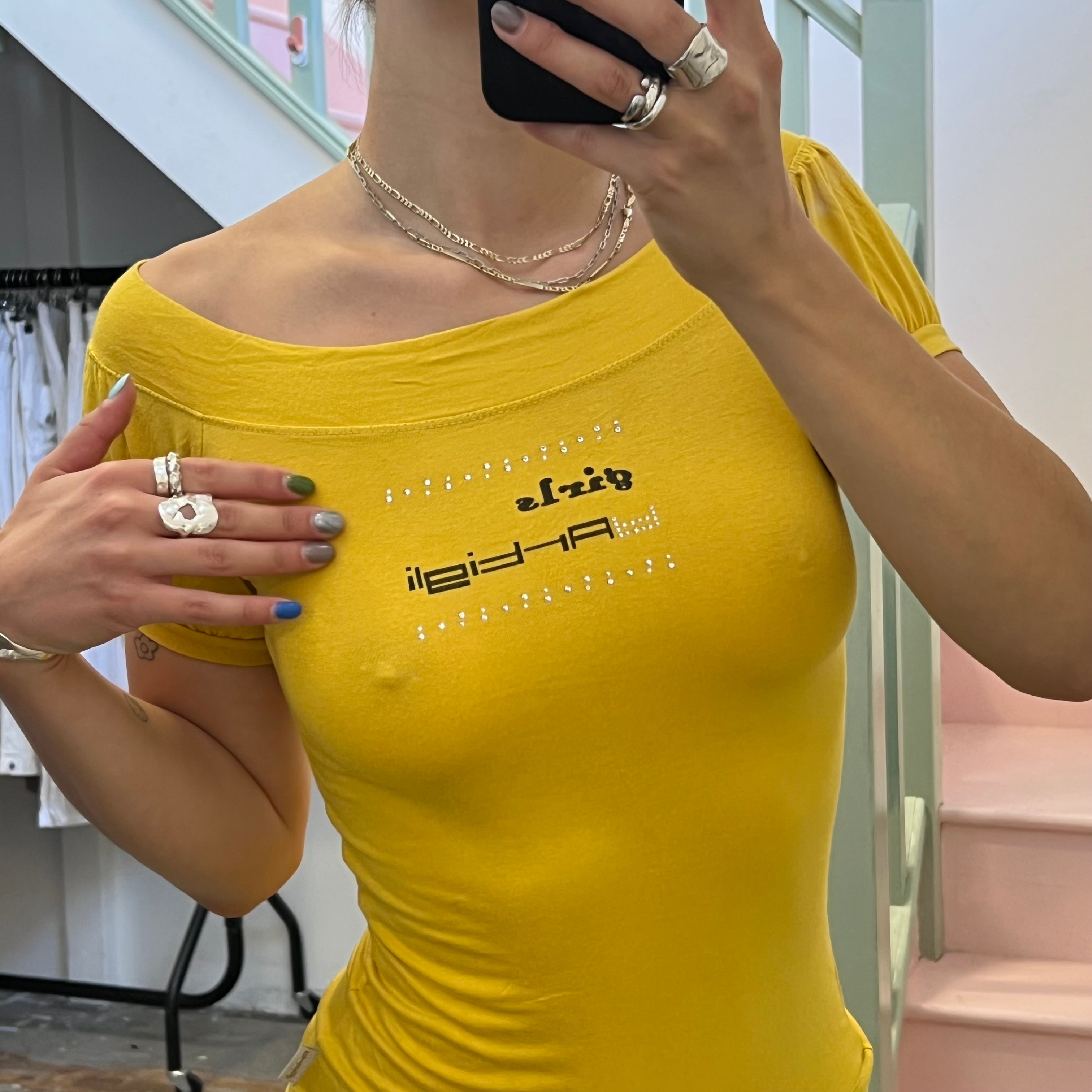 Yellow fitted off shoulder top