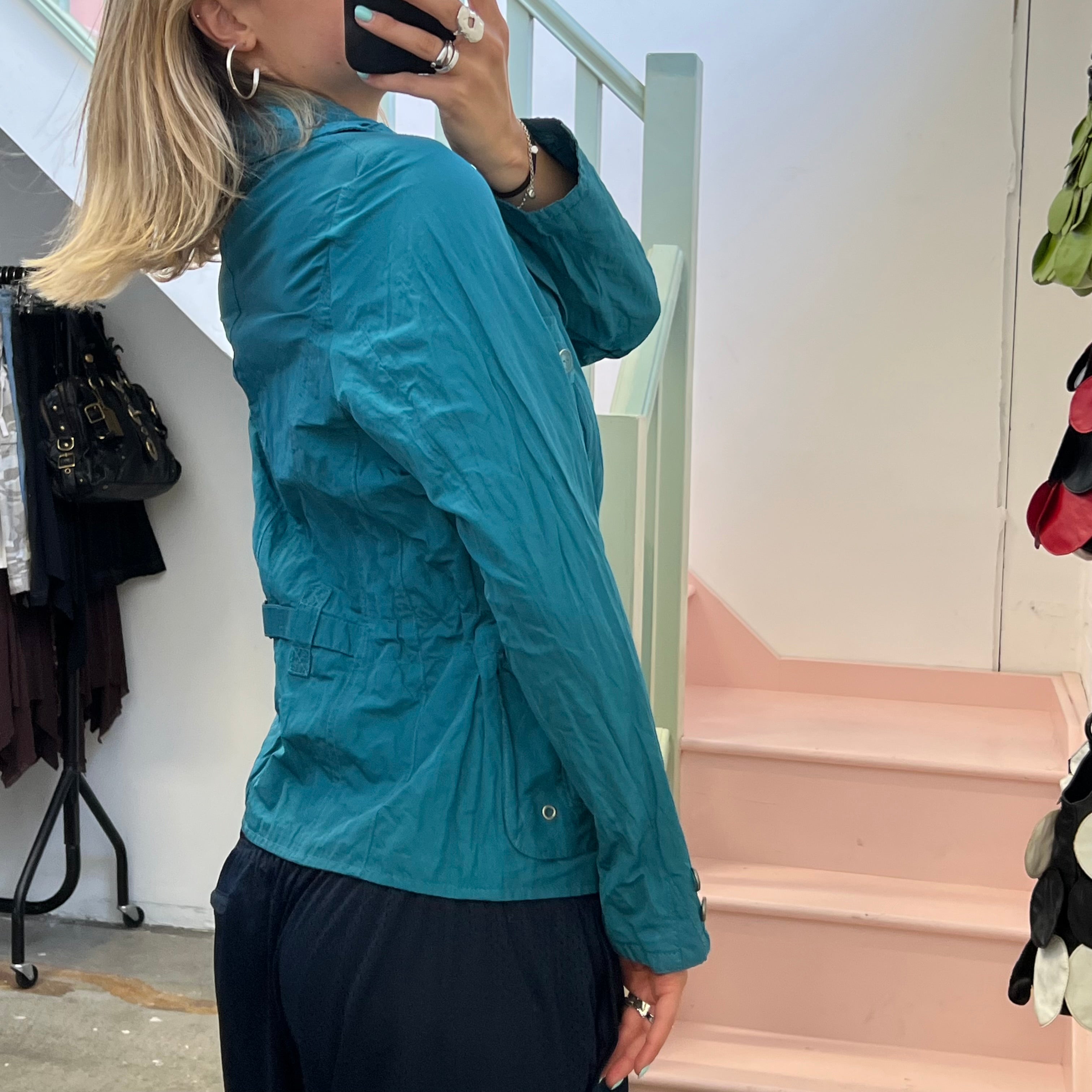 Blue zip up fitted jacket