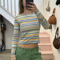 yes miss blue orange and yellow striped fitted vintage top