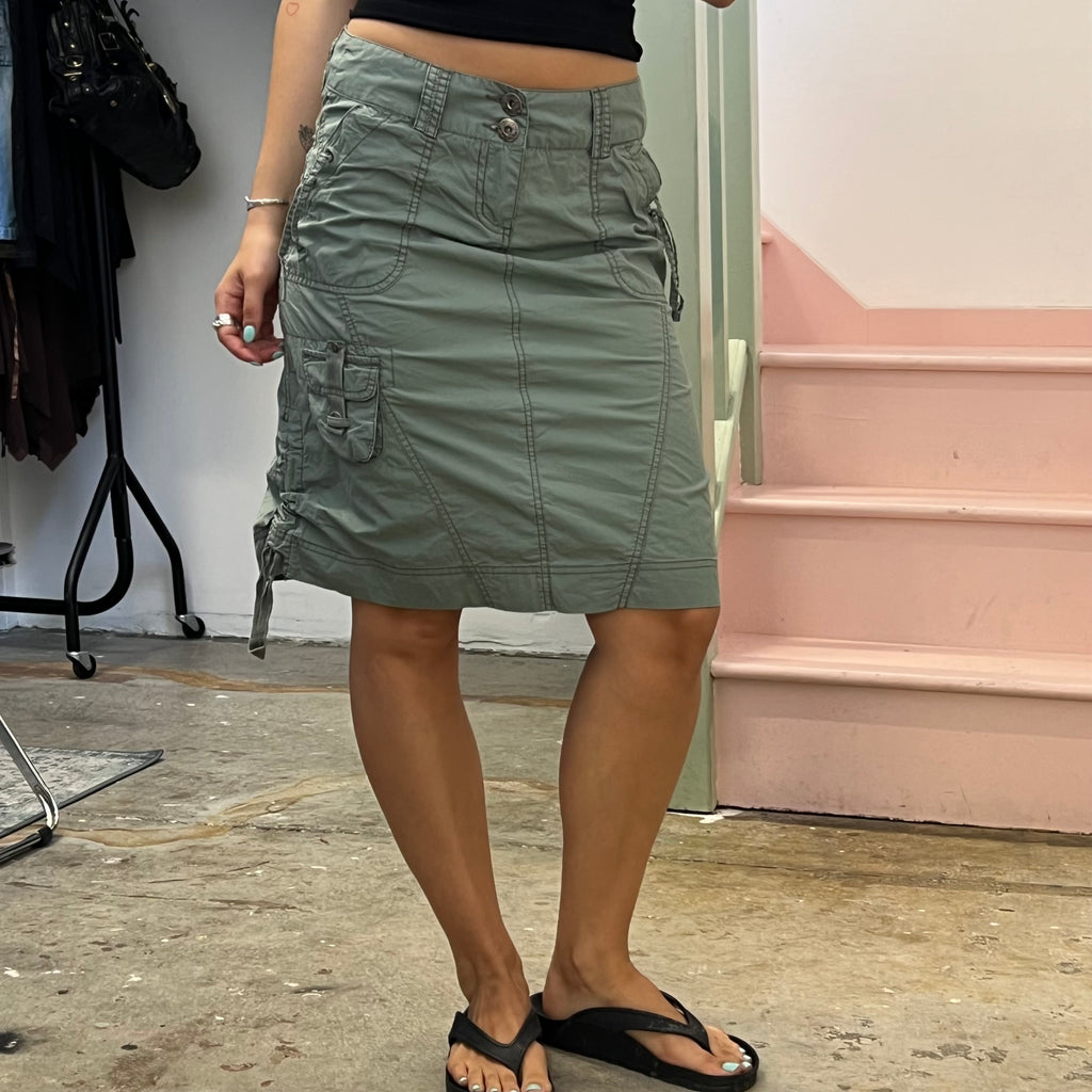 Khaki cargo knee length skirt