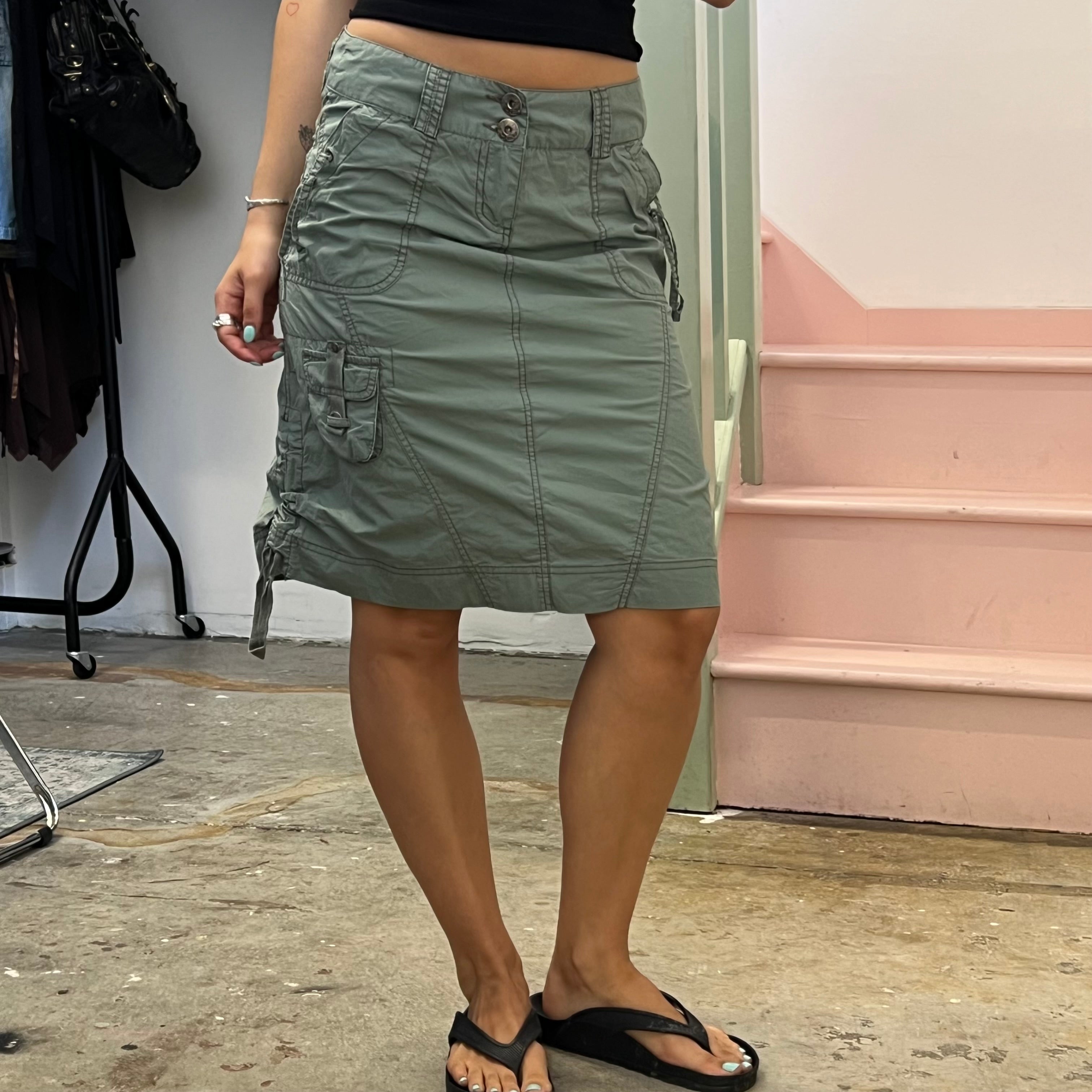 Khaki cargo knee length skirt