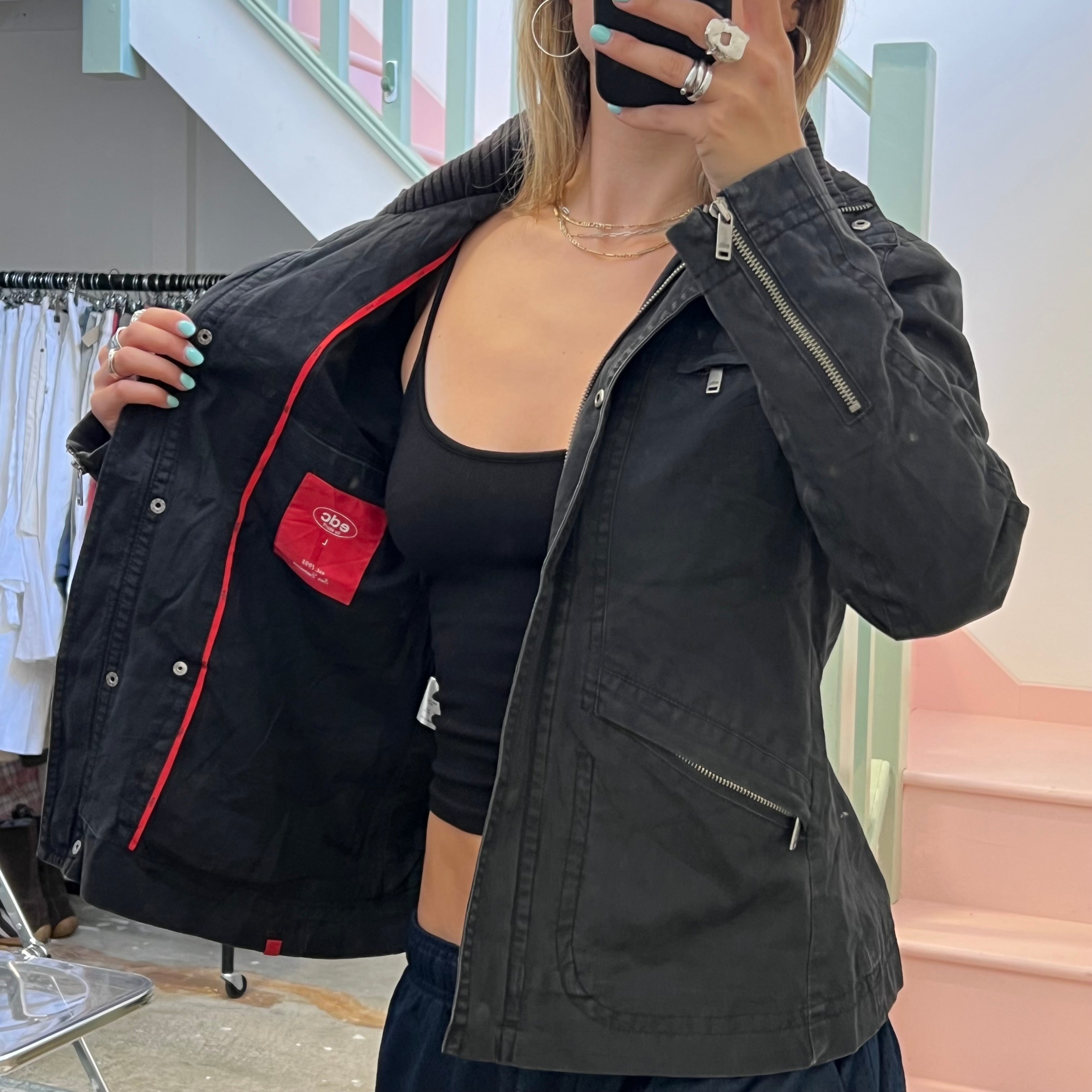 Esprit black zip up utility style jacket