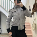 Fishbone grey striped padded hooded zip up coat