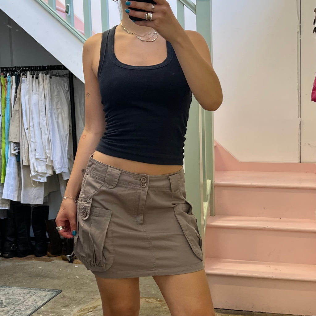 Cream cargo mini skirt