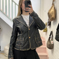 dark brown washed leather vintage blazer