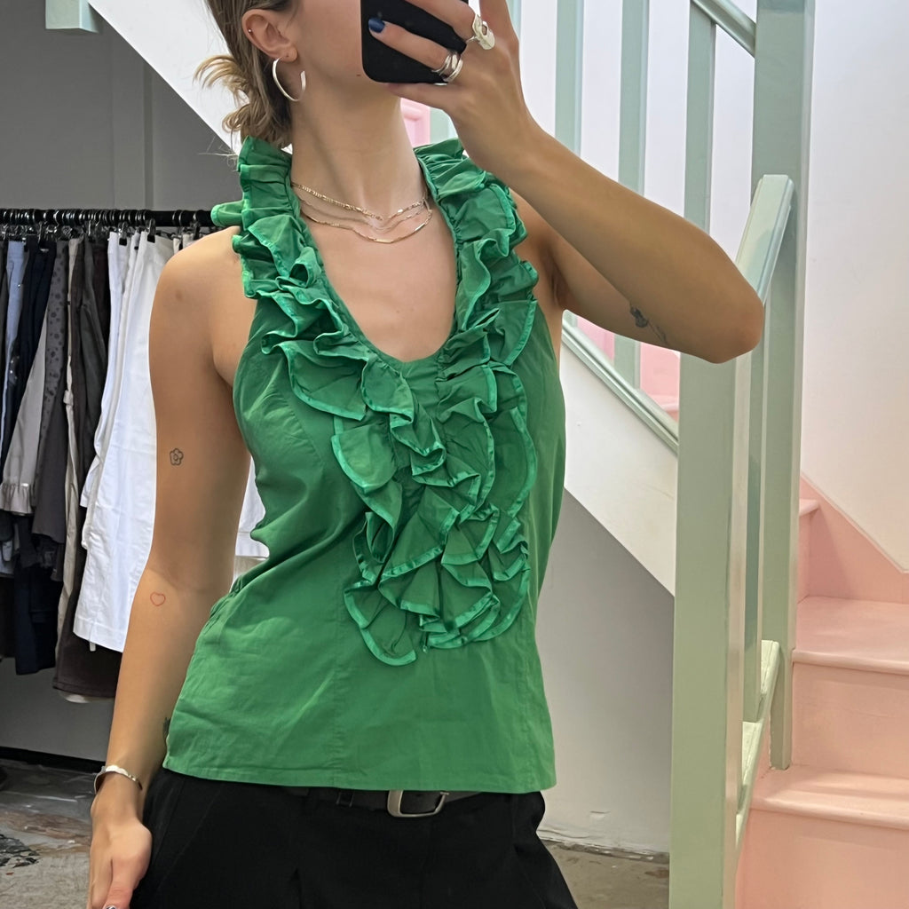 Green ruffle halter vest