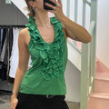 Green ruffle halter vest