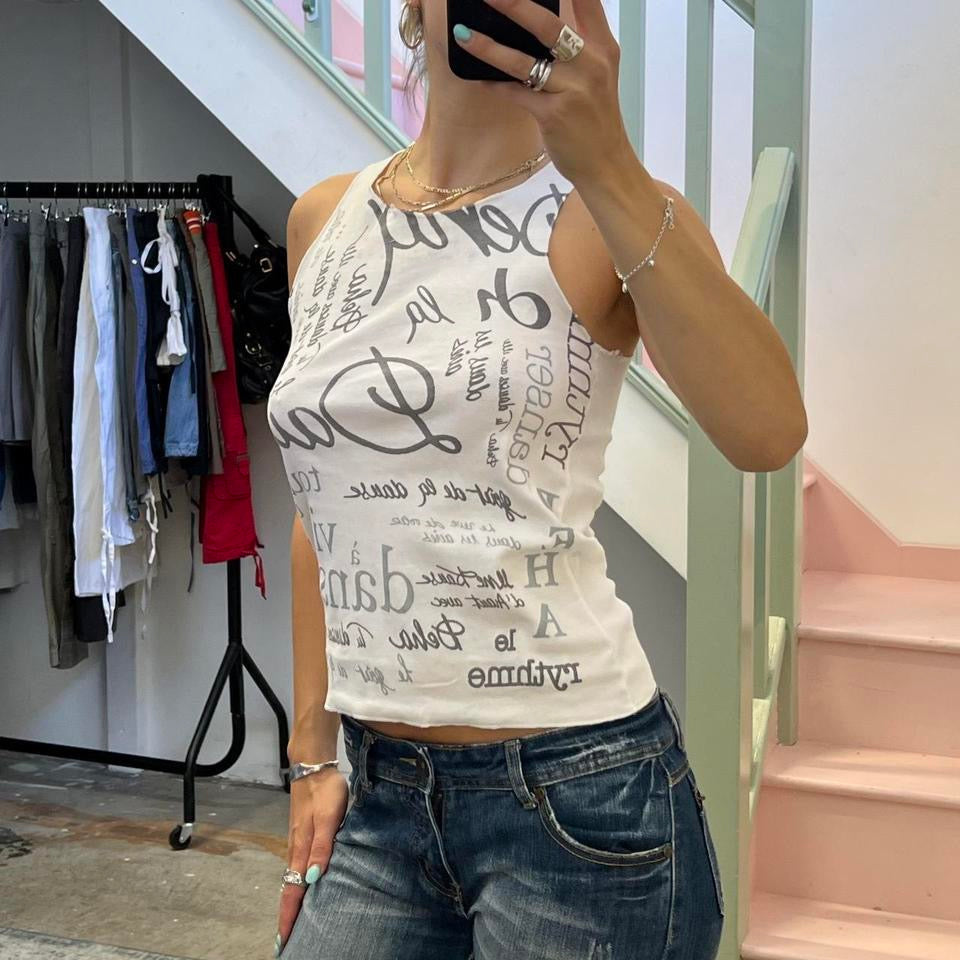 White and grey printed vest