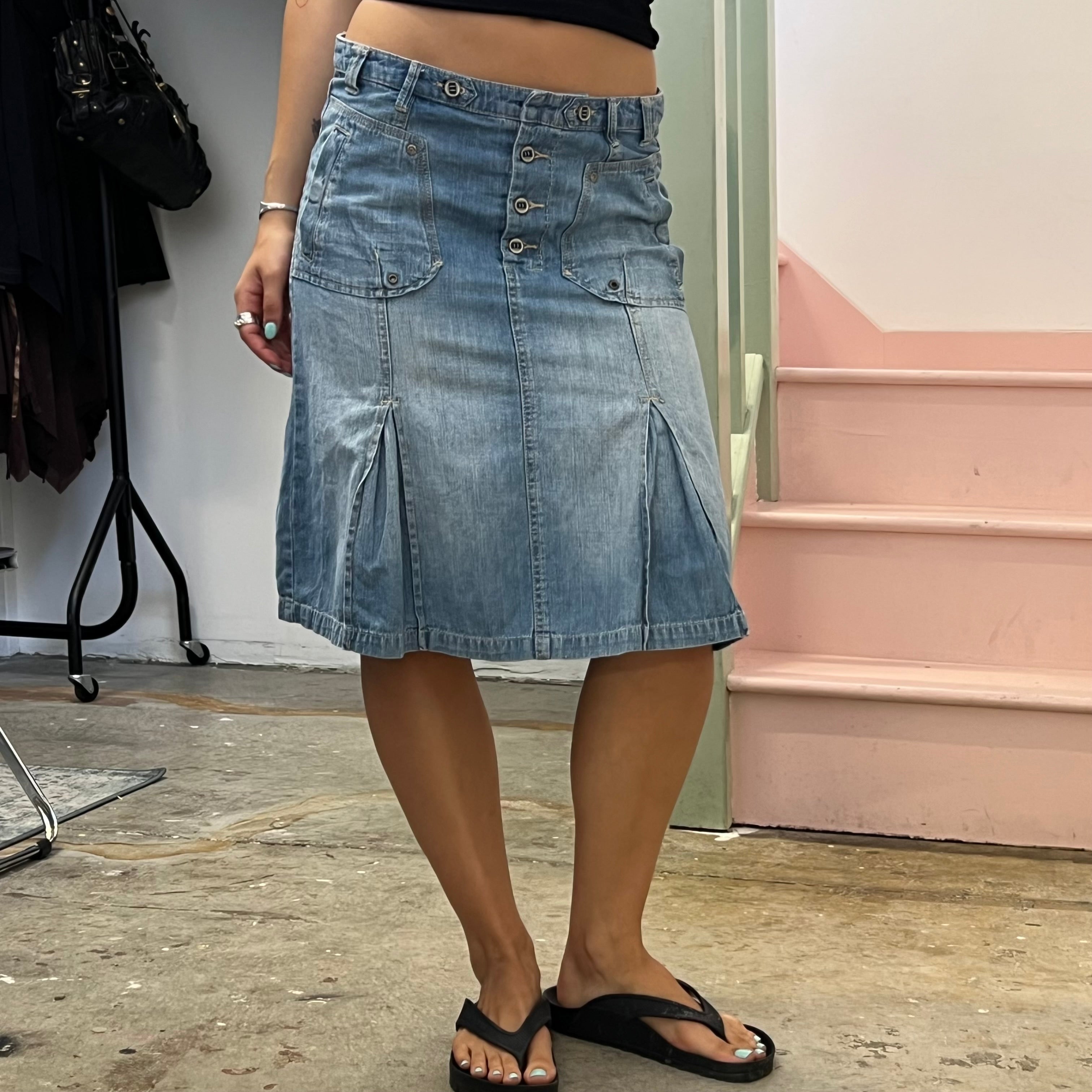 Cecil light wash pleated denim midi skirt