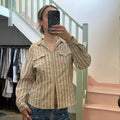 Pink and khaki stripe shirt with hook and eye clasps