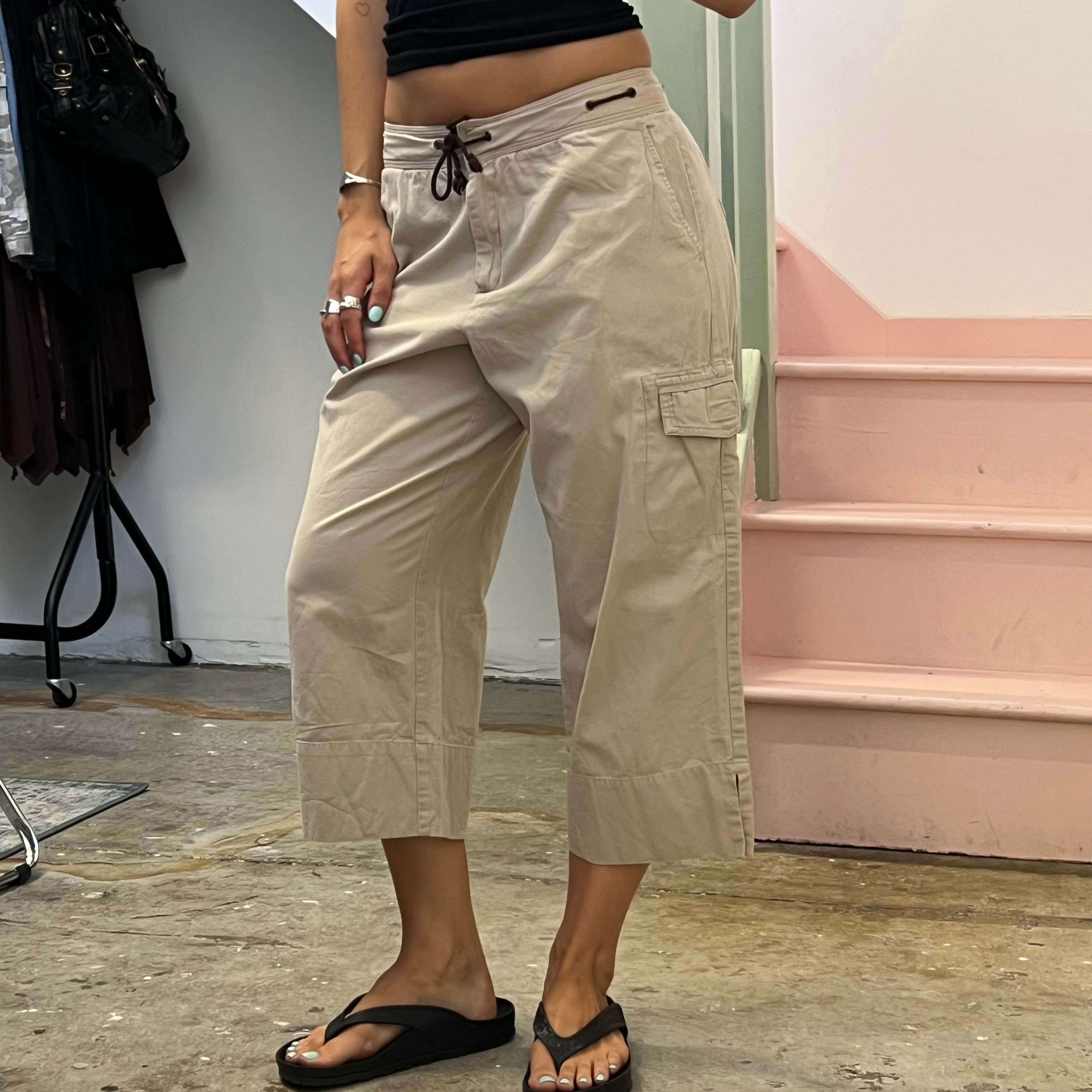 Cream tie waist cargo capris