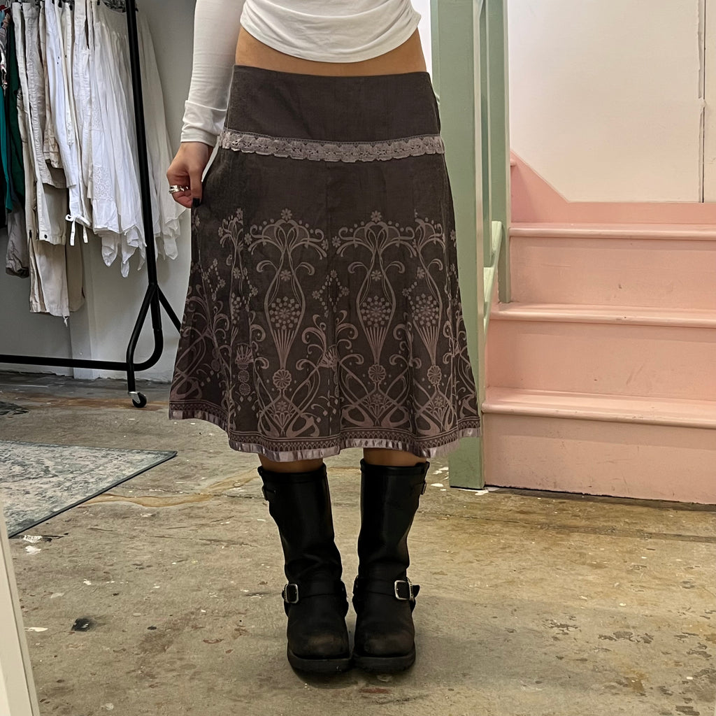 Promod brown crinkle midi skirt