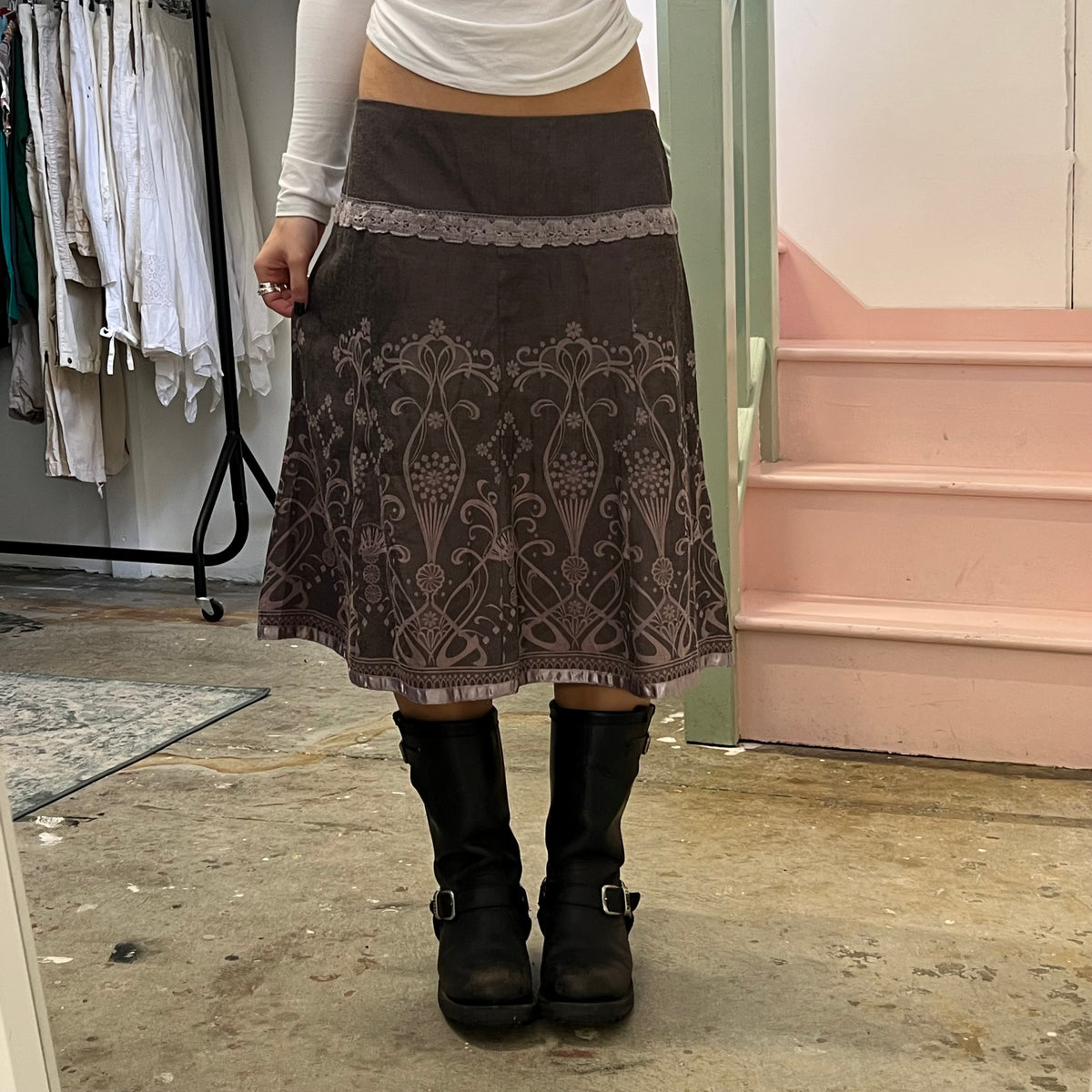 Promod brown crinkle midi skirt