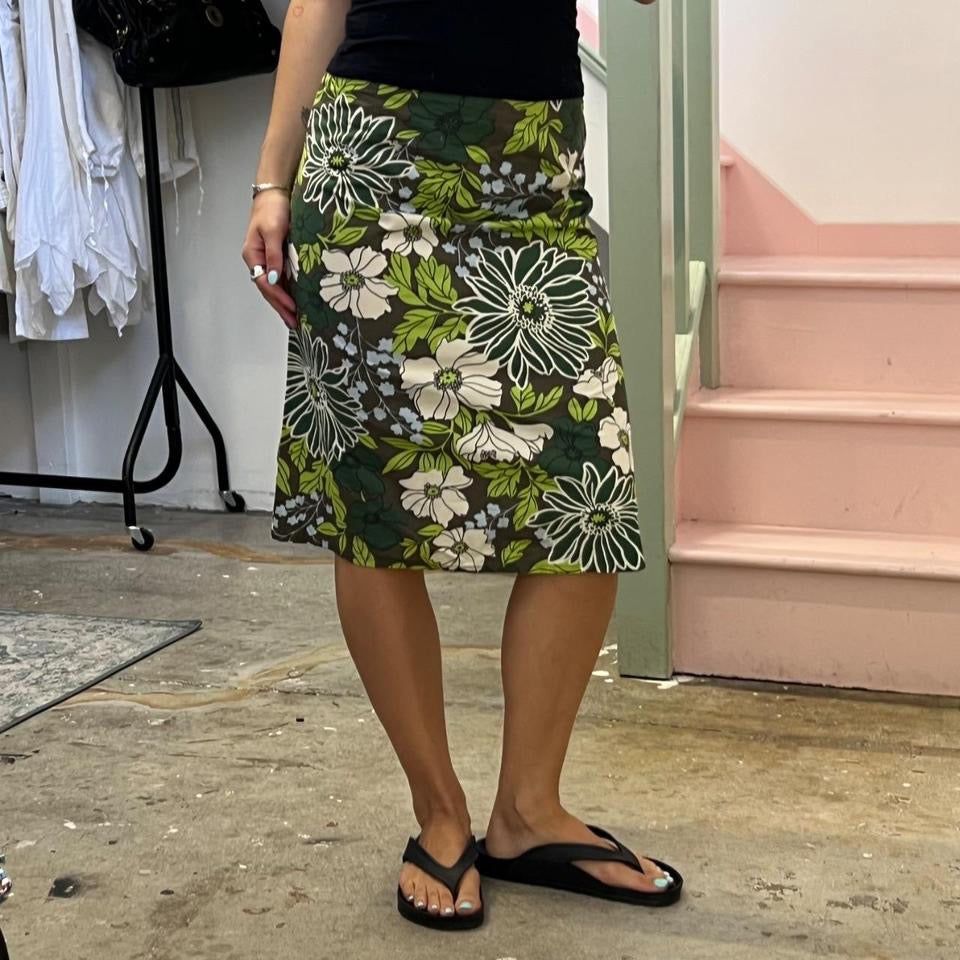 Green floral midi skirt
