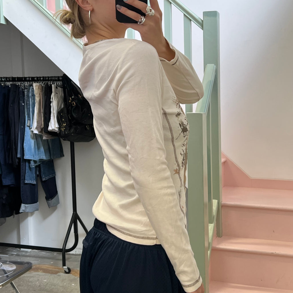 Cache cream graphic print long sleeve top
