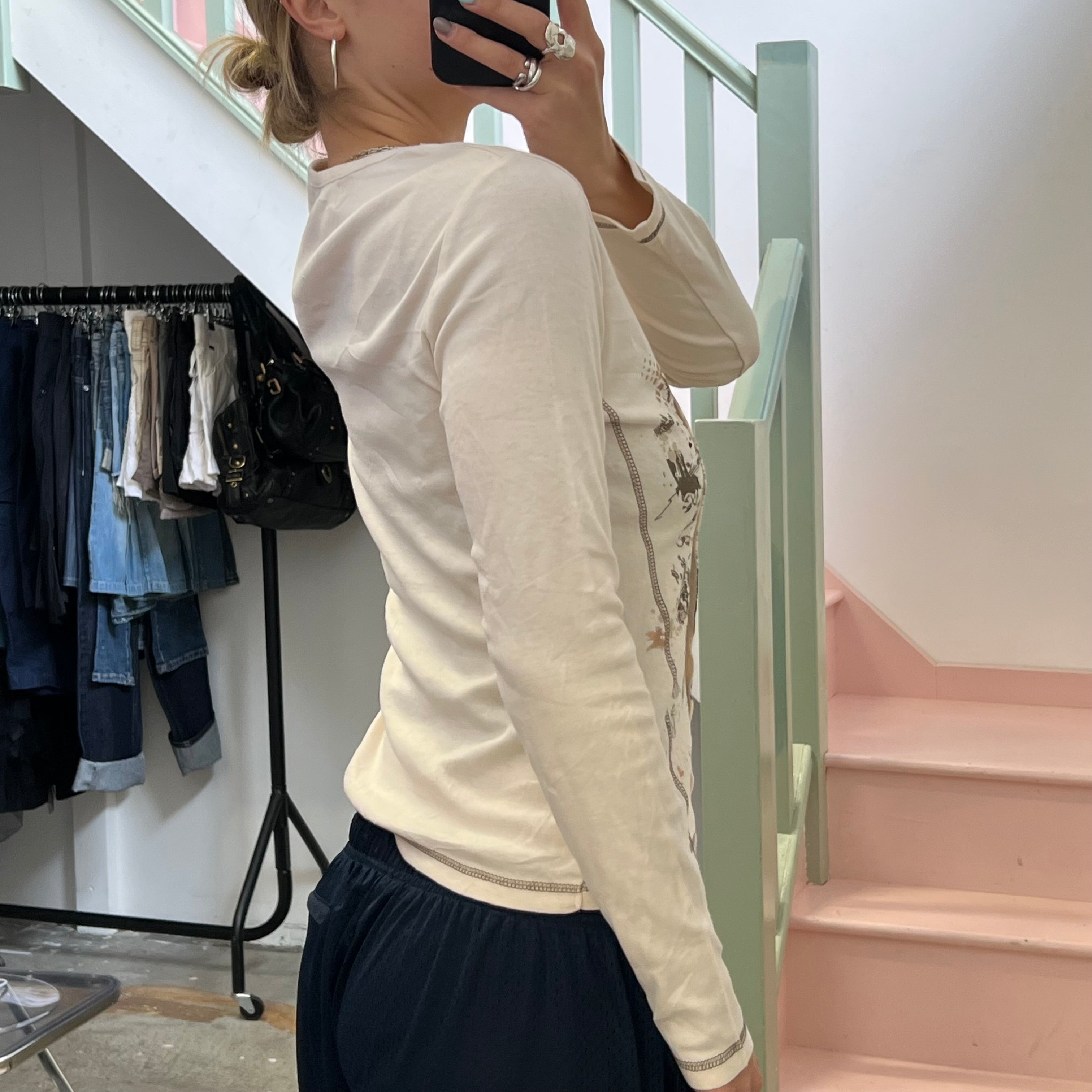 Cache cream graphic print long sleeve top