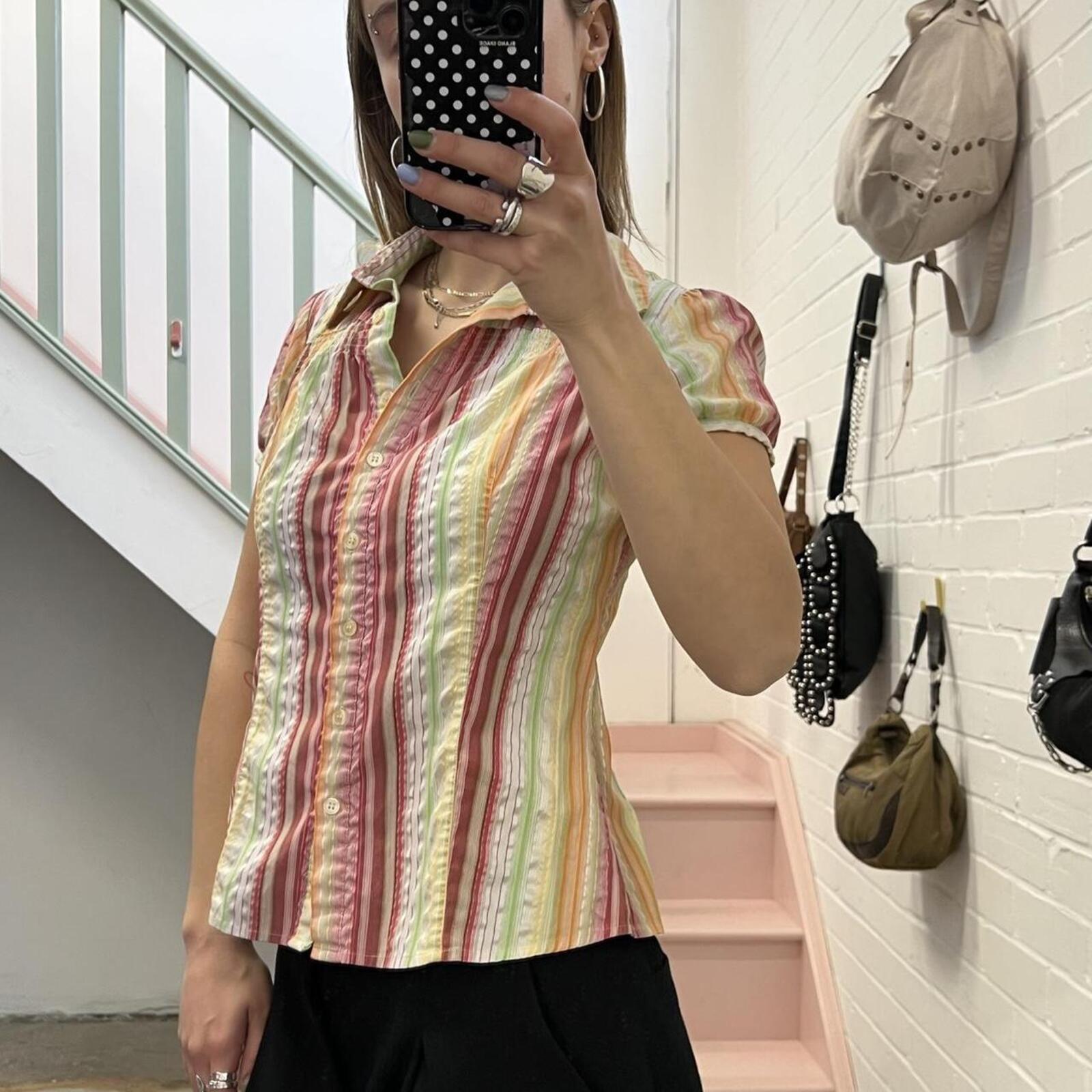 Multicolour striped fitted vintage short sleeve shirt
